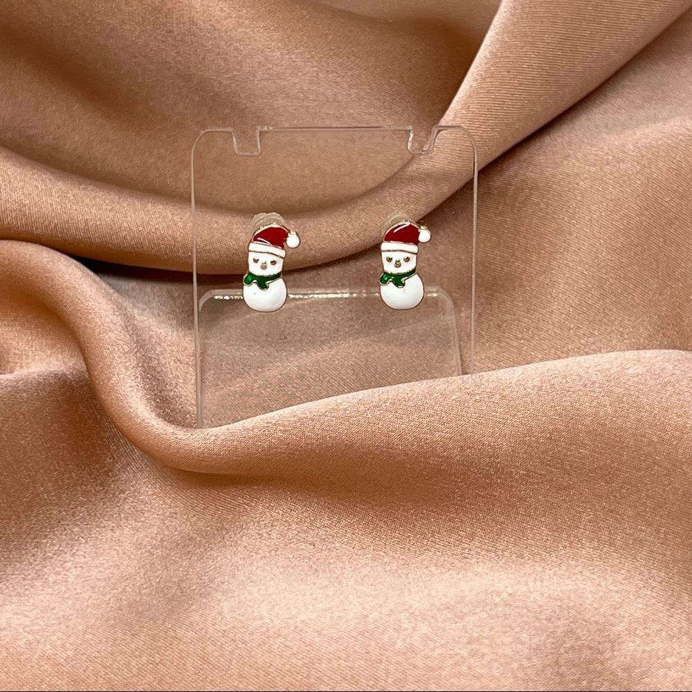 NWT Christmas Holiday Snowman Red & Gold Toned Hypoallergenic Stud Earrings s925